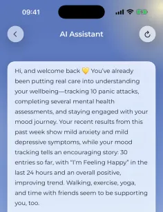 The AI Assistant opening a conversation with a summary of recent attacks, moods and test results.