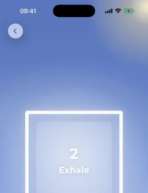 Box breathing: a square with a moving dot, four seconds a side.